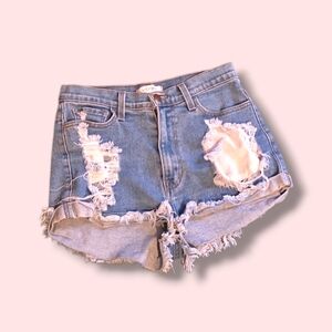 Light Blue Distressed Roll-Cuff Denim Shorts